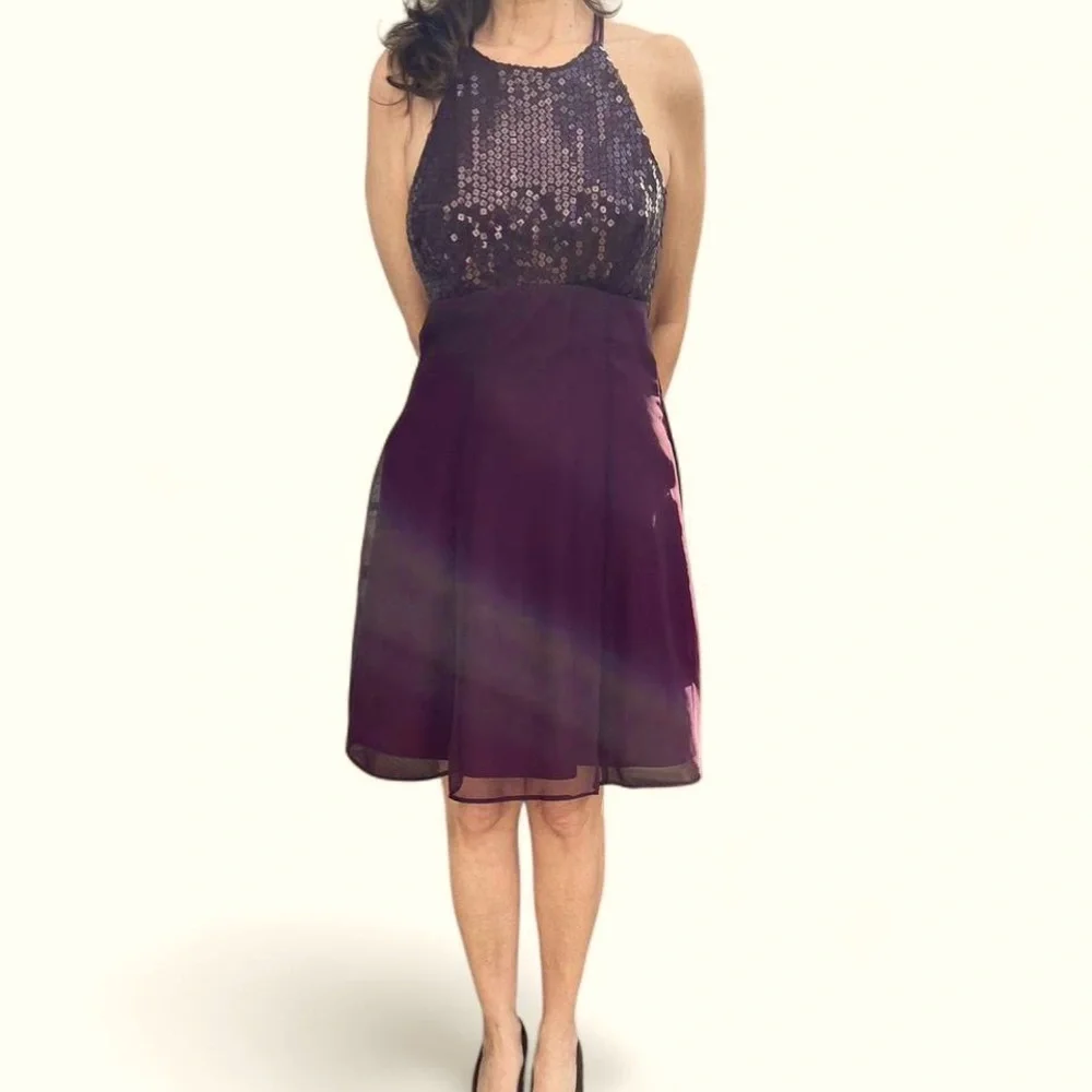Blondie and Me Evening Purple Sequined Formal Dress - Picture 1 of 8